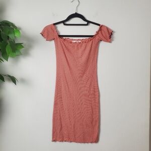 Heart Hips Red White Off Shoulder Mini Dress Small Stretch